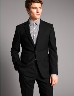 Black Tailored Fit Wool Suit, , catlanding