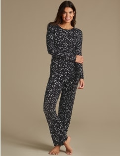 Star Print Long Sleeve Pyjama Set, , catlanding
