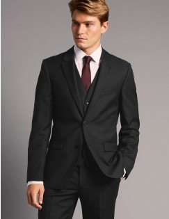 Big & Tall Black Tailored Wool 3 Piece Suit, , catlanding