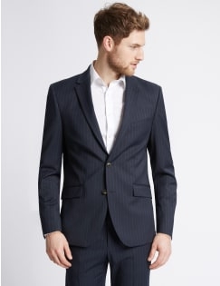 Navy Striped Tailored Fit Suit, , catlanding