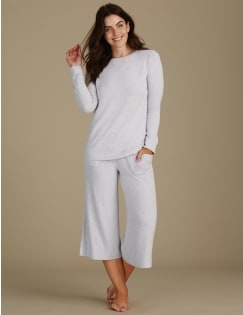 Long Sleeve Cropped Pyjama Set, , catlanding
