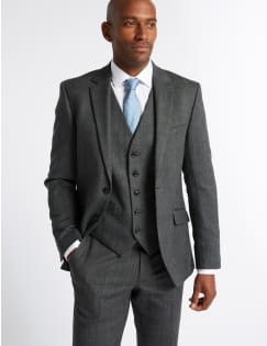 Grey Textured Tailored Fit 3 Piece Suit, , catlanding