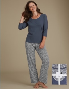 Pure Cotton Ditsy Print Pyjamas, NAVY MIX, catlanding