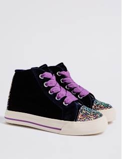 Kids' Velvet Hi Top Fashion Trainers, COBALT, catlanding
