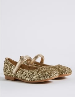 Kids' Gold Glitter Cross Bar Shoes, GOLD, catlanding