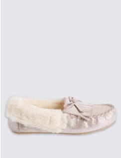 Kids' Moccasin Slippers, PINK, catlanding