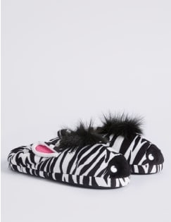 Kids&rsquo; Zebra Print Slippers, BLACK MIX, catlanding