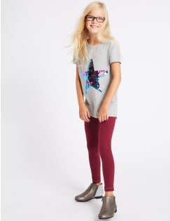 3 Pack Cotton Leggings with Stretch (3-14 Years), MULTI, catlanding