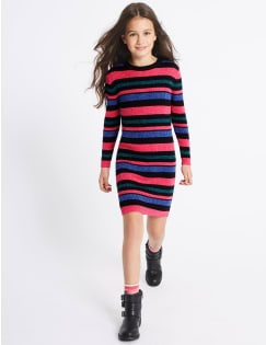 Cotton Rich Knitted Dress (3-14 Years), MULTI, catlanding