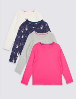 4 Pack Pure Cotton Tops (3 Months - 6 Years), MULTI, catlanding