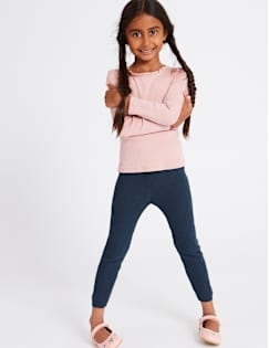 Pure Cotton Knitted Leggings (3 Months - 5 Years), NAVY, catlanding