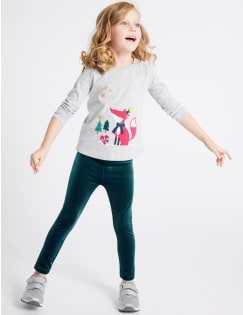 Elastic Waist Velvet Leggings (3 Months - 6 Years), DARK PETROL, catlanding