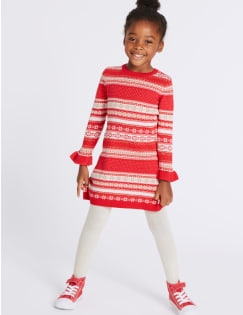 2 Piece Cotton Rich Knitted Dress with Tights (3 Months - 6 Years), BRIGHT RED, catlanding