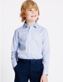 Pure Cotton Textured Shirt (3-14 Years), BLUE MIX, catlanding