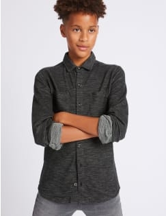 Pure Cotton Textured Shirt (3-14 Years), BLACK MIX, catlanding