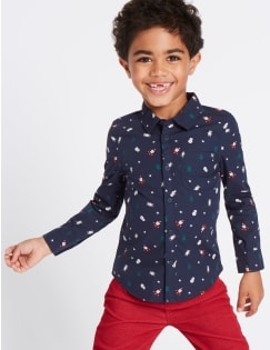 Pure Cotton All Over Santa Print Shirt (3 Months - 6 Years), NAVY MIX, catlanding